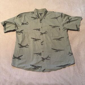 Woolrich Bi-Plane Button Down Short Sleeve Shirt AOP Airplane Print Medium